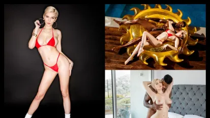 短髮模特兒斯凱·布魯用她的大胸部自慰，並騎在黑人巨根上